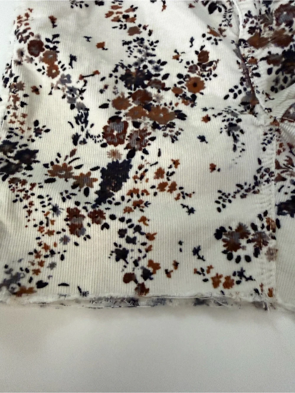 Free People White Floral Jean Shorts with Brown & Black Print